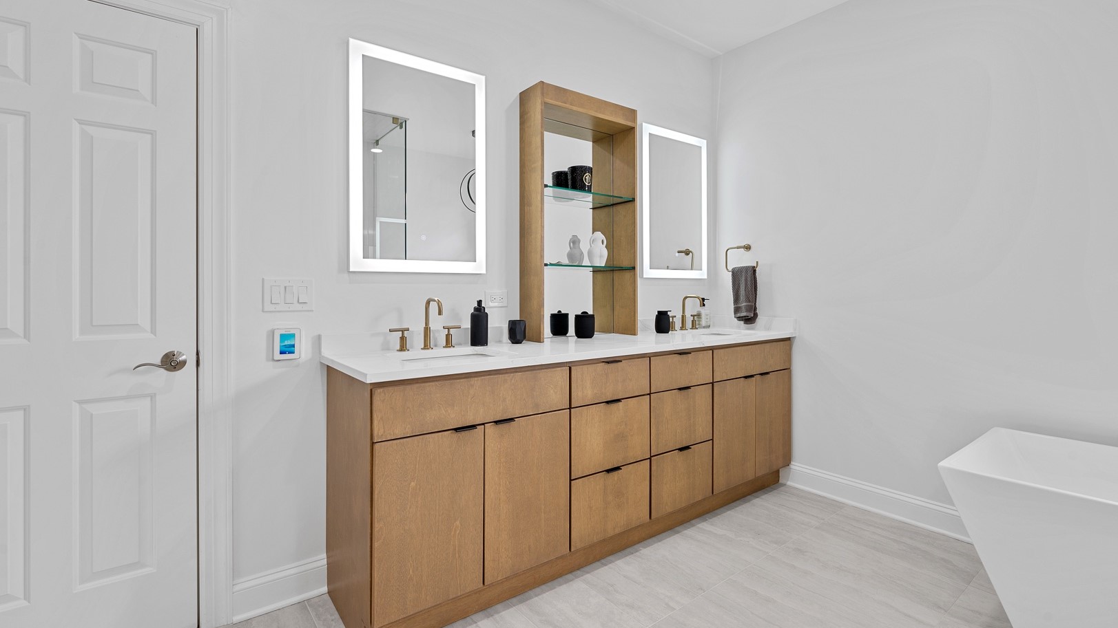 Large, white master bathroom in Arlington Heights, IL