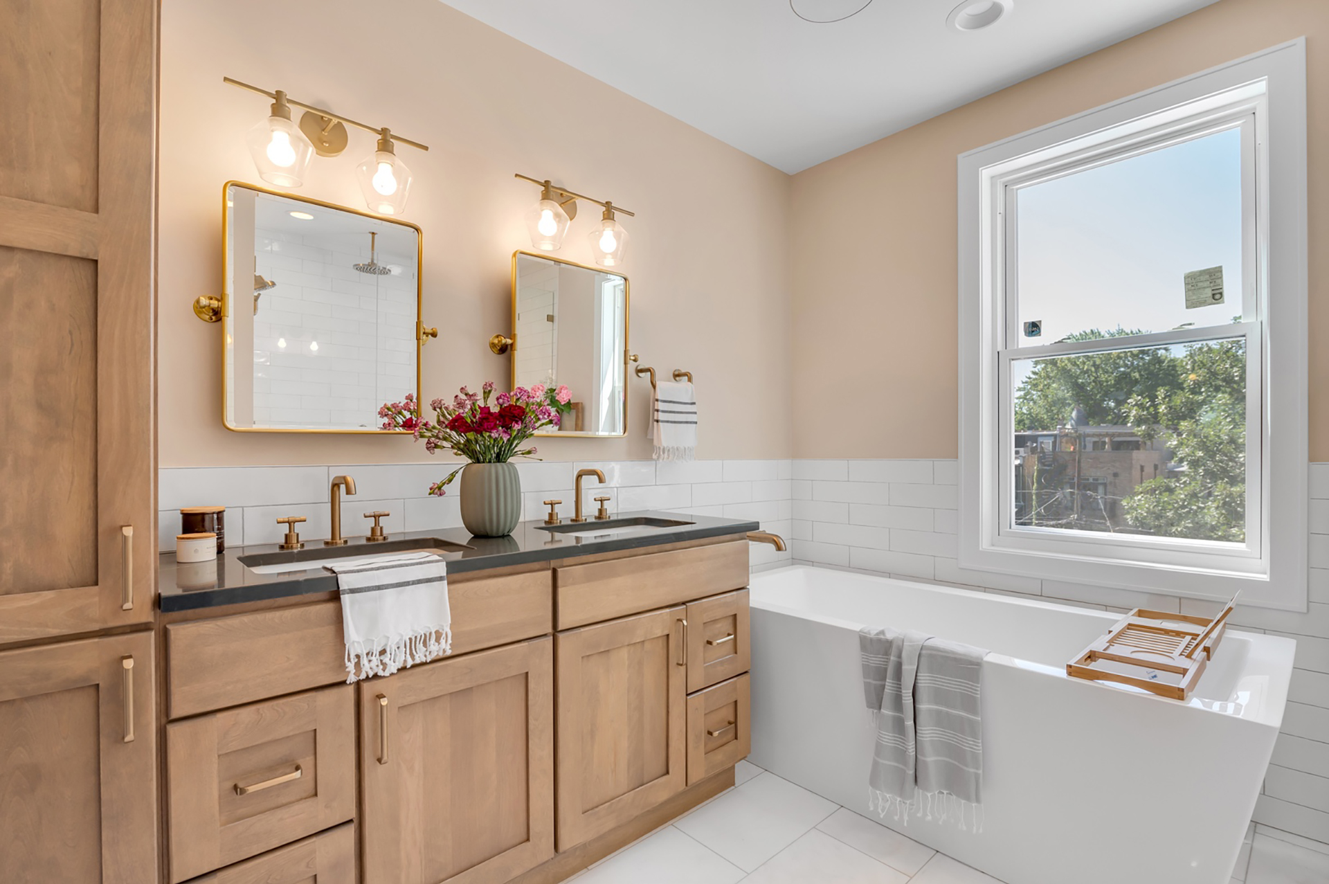 Custom Master Bathroom with Double Vanity and Freestanding Bathtub 