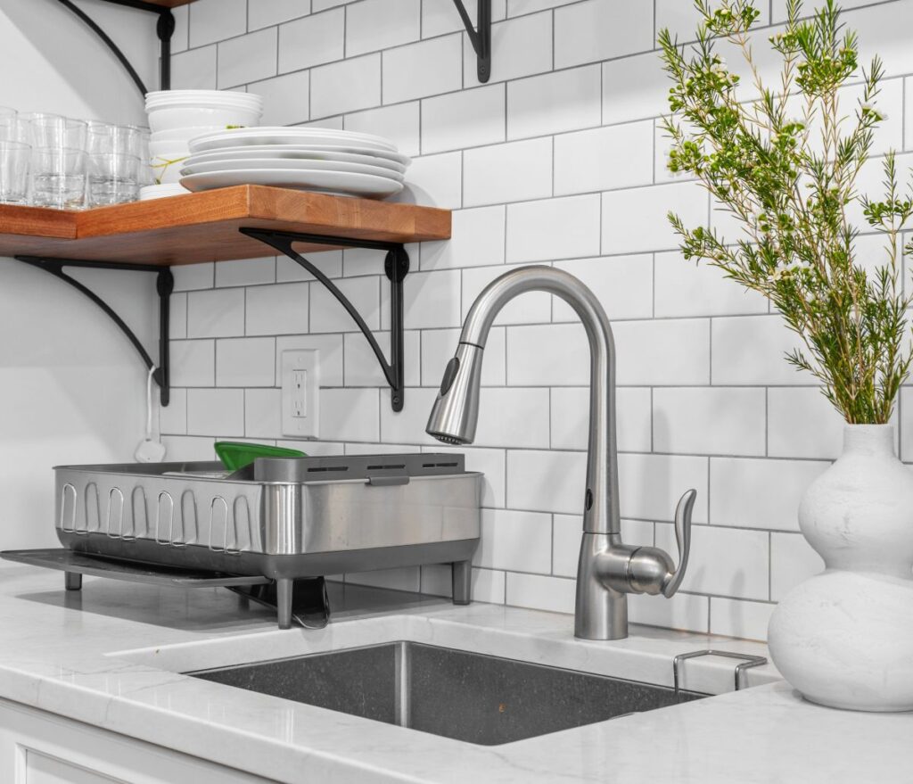 close-up of a new sink