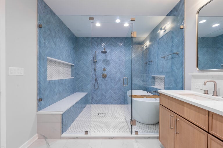 types of bathroom tiles blue rectangle tiles big bathroom