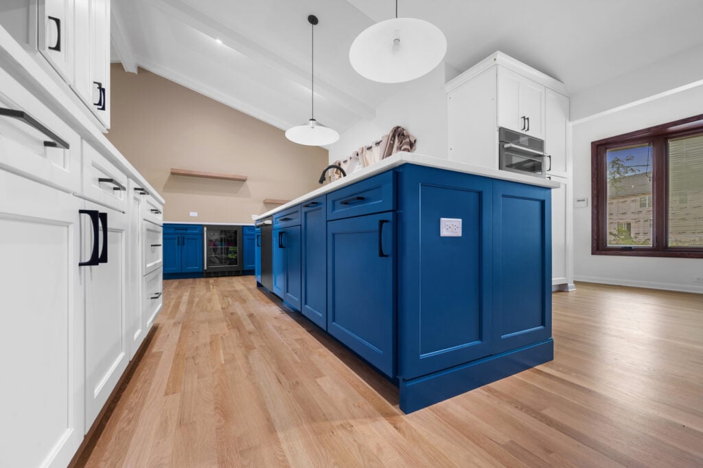galley kitchen layout blue counters white kitchen